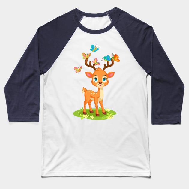 Cute Deer Baseball T-Shirt by King Tiger